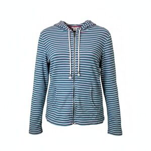 Neon Buddha Women Hoodie S Blue Pink Striped Zip Up Coastal Beachy Casual